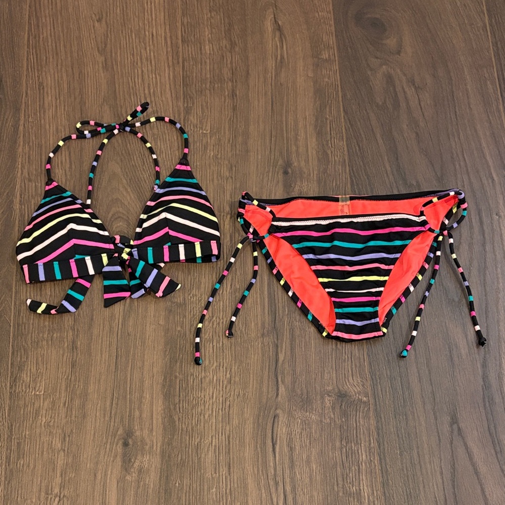 Victoria's Secret multi color neon triangle top bikini full coverage bottom- S/P - Picture 2 of 8